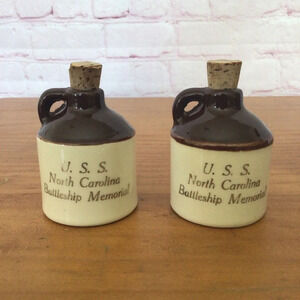 Vintage U.S.S. North Carolina Battleship Memorial Salt and Pepper Shaker Pair